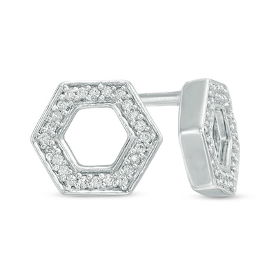 Diamond Accent Outline Hexagon Stud Earrings in 10K White Gold