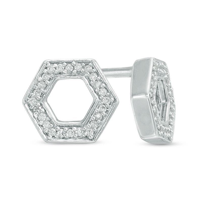 Diamond Accent Outline Hexagon Stud Earrings in 10K White Gold|Peoples Jewellers