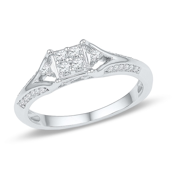 0.18 CT. T.W. Quad Diamond Split Shank Promise Ring in 10K White Gold