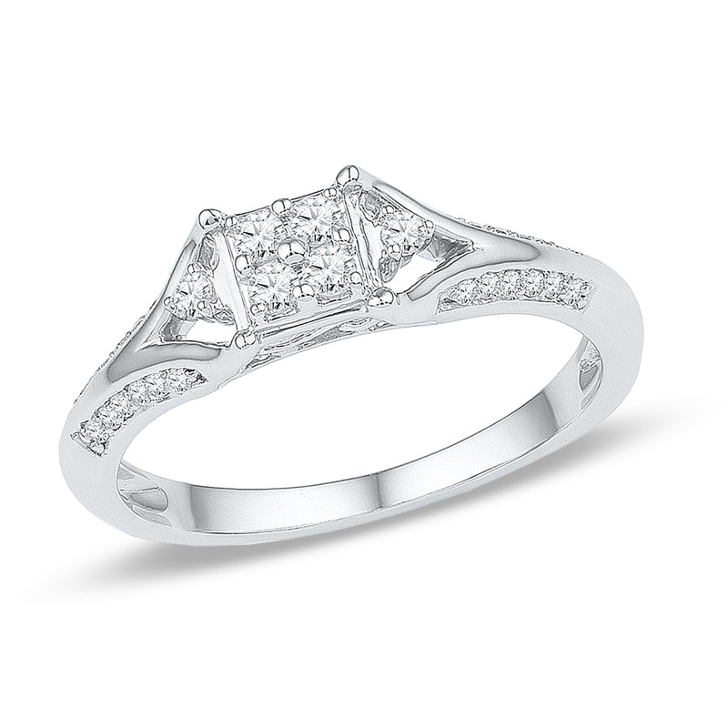 0.18 CT. T.W. Quad Diamond Split Shank Promise Ring in 10K White Gold|Peoples Jewellers