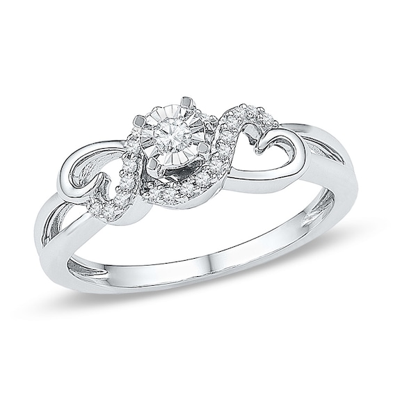 0.13 CT. T.W. Diamond Heart Sides Promise Ring in 10K White Gold