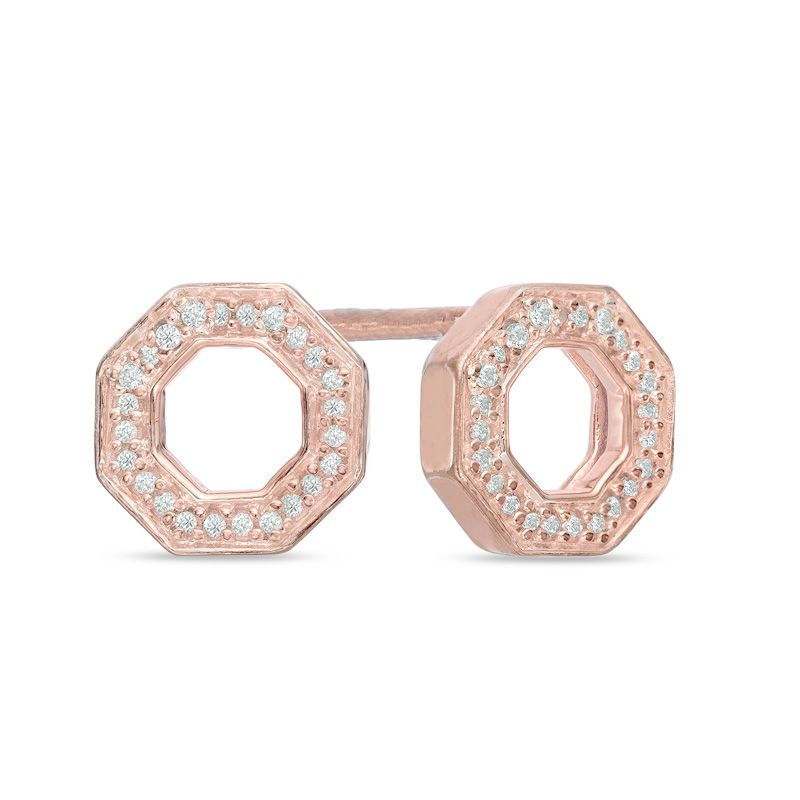 Diamond Accent Outline Octagon Stud Earrings in 10K Rose Gold|Peoples Jewellers