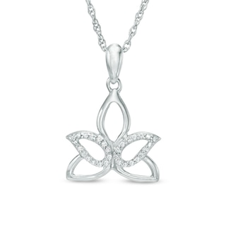 Diamond Accent Outline Lotus Flower Pendant in 10K Gold