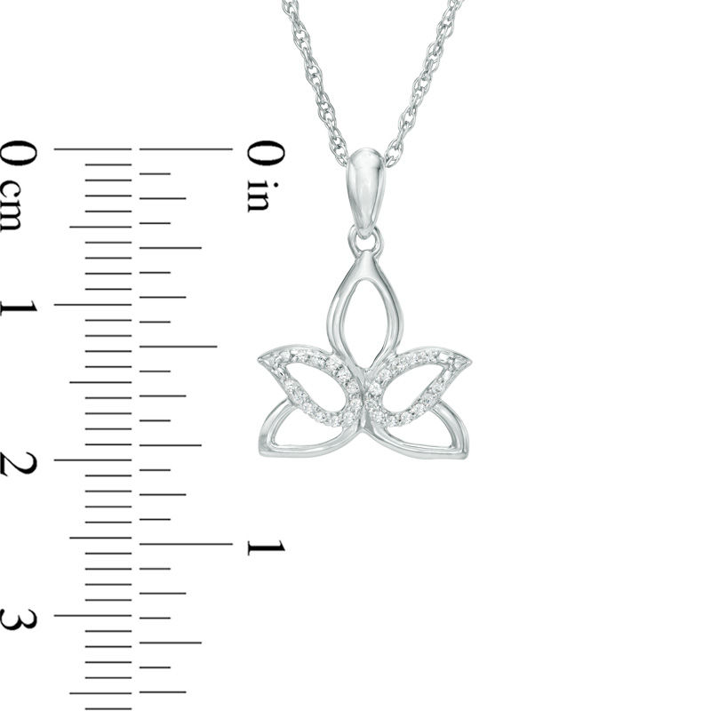 Diamond Accent Outline Lotus Flower Pendant in 10K White Gold