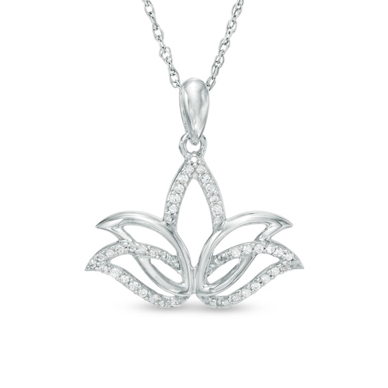 0.09 CT. T.W. Diamond Outline Lotus Flower Pendant in Sterling Silver