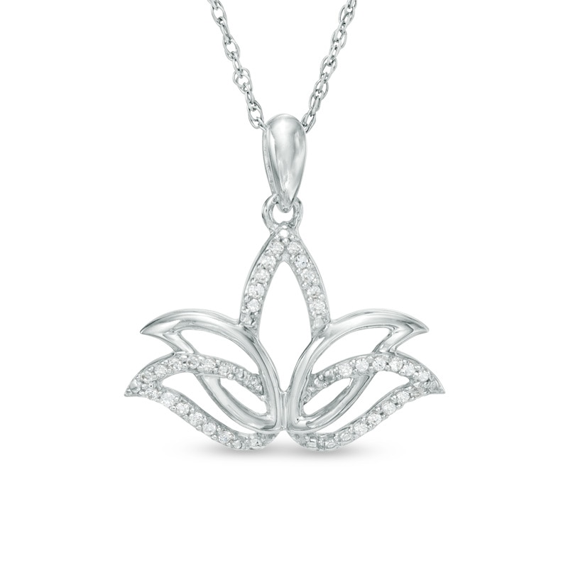 0.09 CT. T.W. Diamond Outline Lotus Flower Pendant in Sterling Silver|Peoples Jewellers