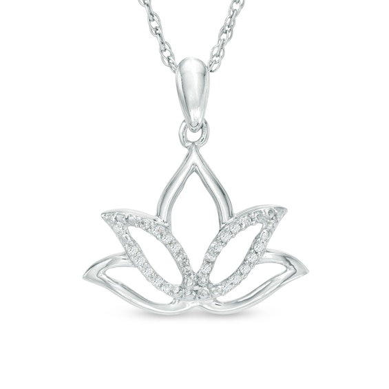 Diamond Accent Outline Lotus Flower Pendant in Sterling Silver