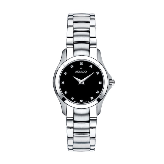 Ladies' Movado Masino™ Stainless Steel Watch with Black Dial (Model: 606186)