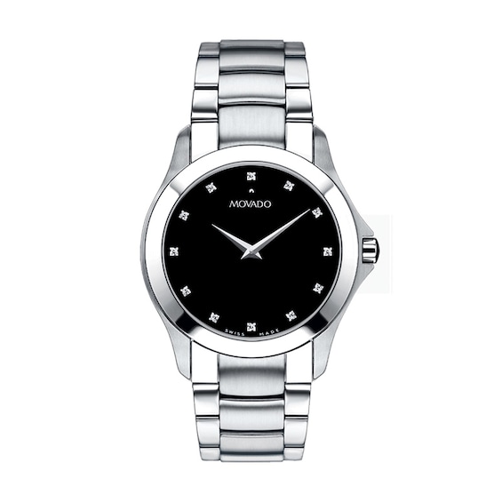 Men's Movado Masino™ Stainless Steel Watch with Black Dial (Model: 606185)