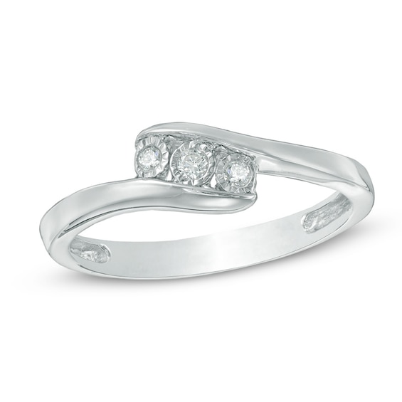 Diamond Accent Three Stone Bypass Promise Ring in Sterling Silver