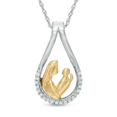 0.09 CT. T.W. Diamond Motherly Love Teardrop Pendant in Sterling Silver and 14K Gold Plate