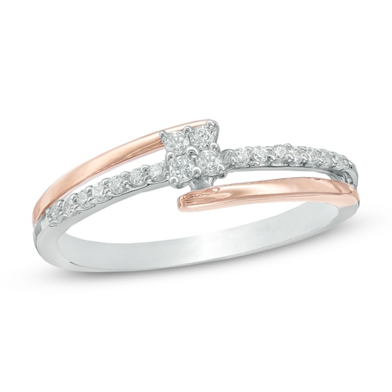 0.15 CT. T.W. Quad Diamond Bypass Promise Ring in Sterling Silver and 10K Rose Gold