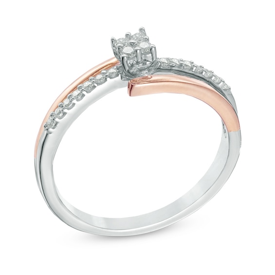 0.15 CT. T.W. Quad Diamond Bypass Promise Ring in Sterling Silver and 10K Rose Gold