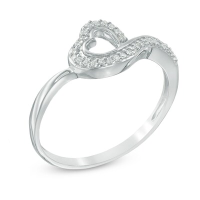 0.09 CT. T.W. Diamond Tilted Heart Outline Ring in 10K White Gold