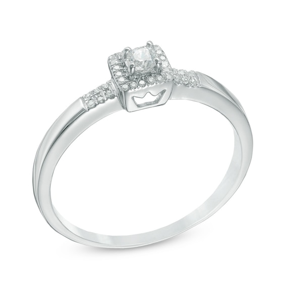 0.11 CT. T.W. Diamond Square Frame Promise Ring in Sterling Silver ...