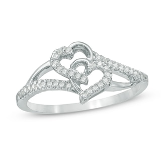 0.11 CT. T.W. Diamond Interlocking Hearts Ring in 10K Gold