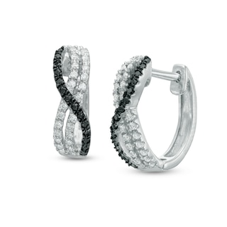 0.30 CT. T.W. Enhanced Black and White Diamond Overlay Hoop Earrings in Sterling Silver