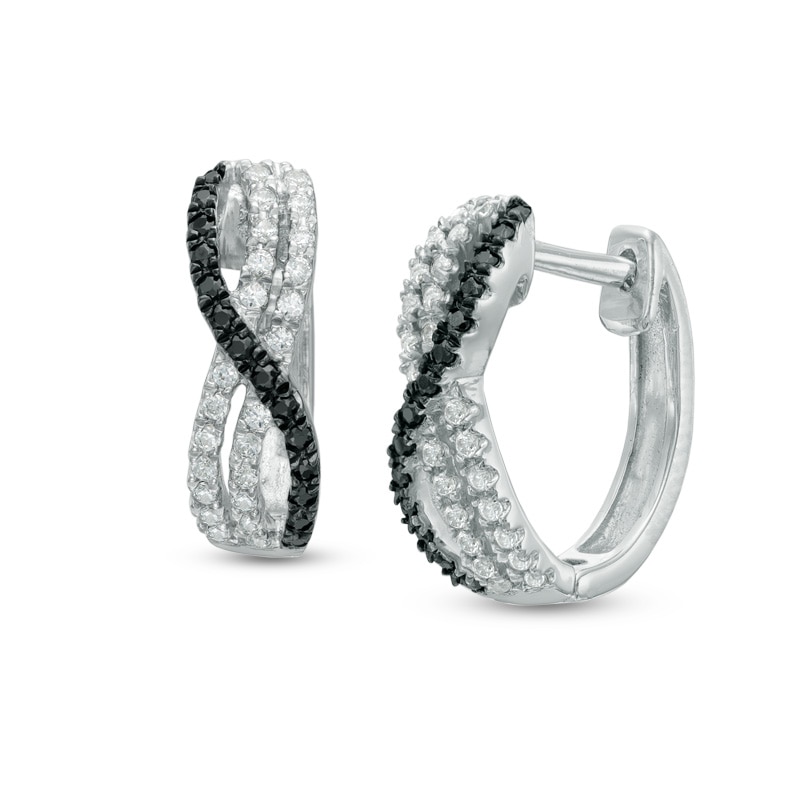 0.30 CT. T.W. Enhanced Black and White Diamond Overlay Hoop Earrings in Sterling Silver