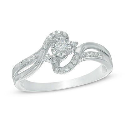 0.15 CT. T.W. Diamond Bypass Promise Ring in 10K White Gold