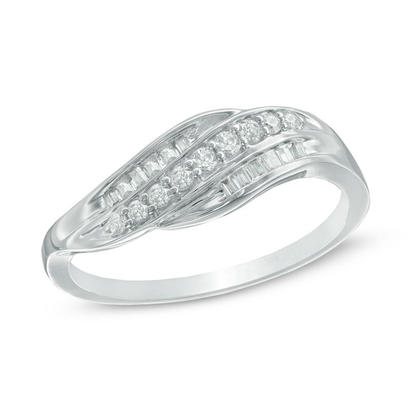 0.23 CT. T.W. Diamond Three Row Wave Ring in 10K White Gold|Peoples Jewellers