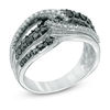 0.95 CT. T.W. Enhanced Black and White Diamond Multi-Row Wave Ring in Sterling Silver