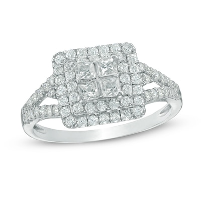 0.58 CT. T.W. Quad Princess-Cut Diamond Double Frame Ring in 10K White Gold