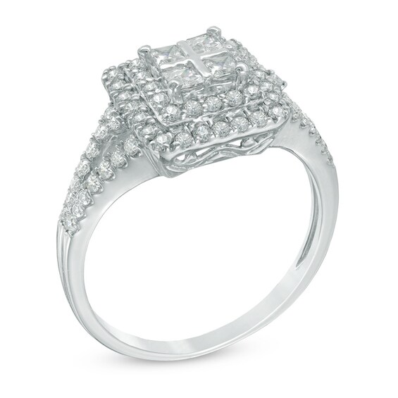 0.58 CT. T.W. Quad Princess-Cut Diamond Double Frame Ring in 10K White Gold