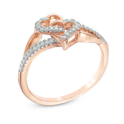 0.11 CT. T.W. Diamond Interlocking Hearts Ring in 10K Rose Gold