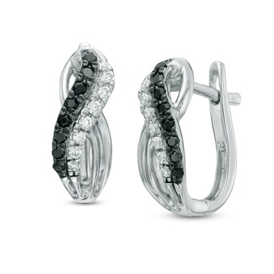 0.30 CT. T.W. Enhanced Black and White Diamond Double Row Overlay Hoop Earrings in 10K White Gold