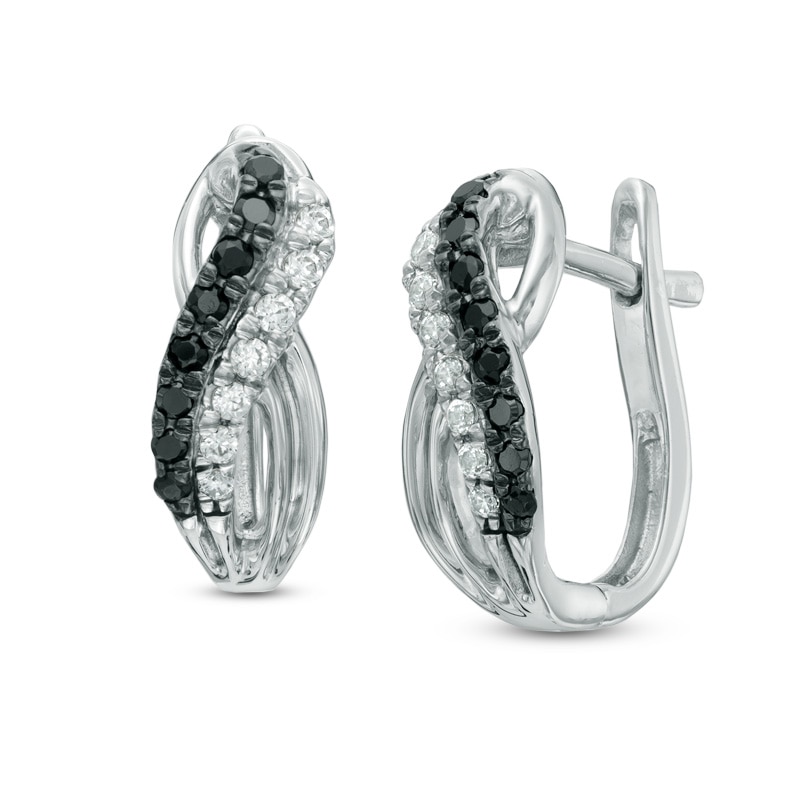 0.30 CT. T.W. Enhanced Black and White Diamond Double Row Overlay Hoop Earrings in 10K White Gold|Peoples Jewellers