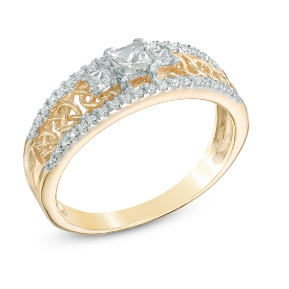 0.45 CT. T.W. Princess-Cut Diamond Three Stone Wire Ring in 10K Gold