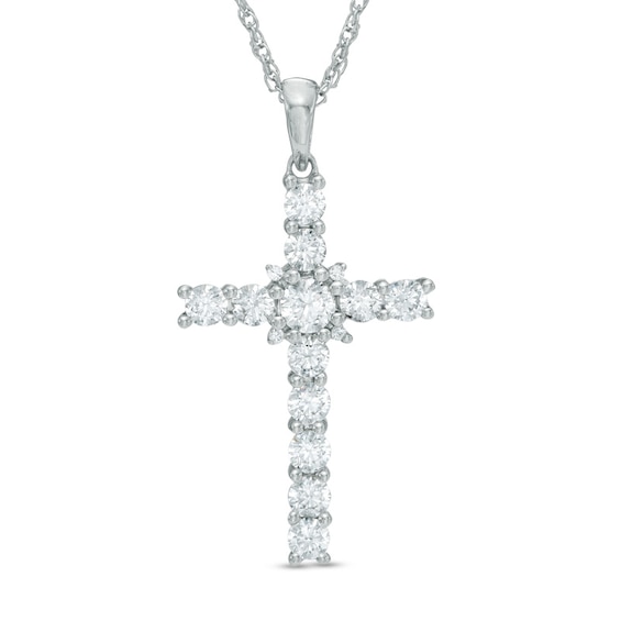 0.82 CT. T.W. Diamond Cross Pendant in 10K White Gold