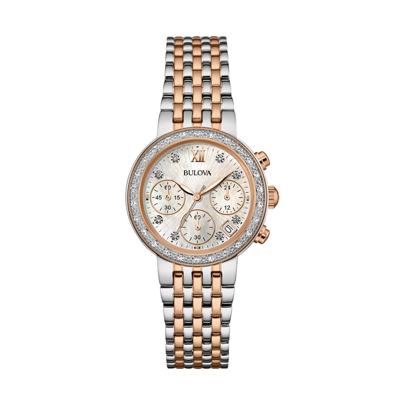 Ladies' Bulova Diamond Accent Two-Tone Watch with Mother-of-Pearl Dial (Model: 98R215)|Peoples Jewellers