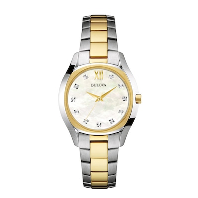 Ladies' Bulova Diamond Accent Two-Tone Watch with Mother-of-Pearl Dial (Model: 98P145)