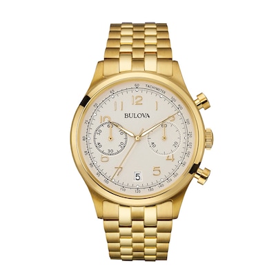 Ladies' Bulova Chronograph Gold-Tone Watch with Silver-Tone Dial (Model: 97B149)