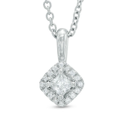 Vera Wang Love Collection 0.23 CT. T.W. Princess-Cut Diamond and Blue Sapphire Frame Pendant in 14K White Gold