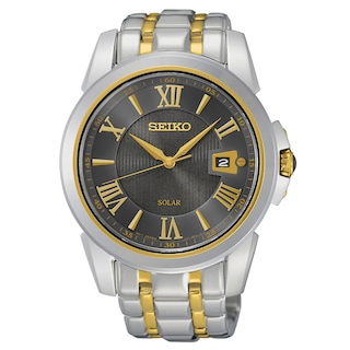 Men's Seiko Solar Two-Tone Watch with Grey Dial (Model: SNE398)