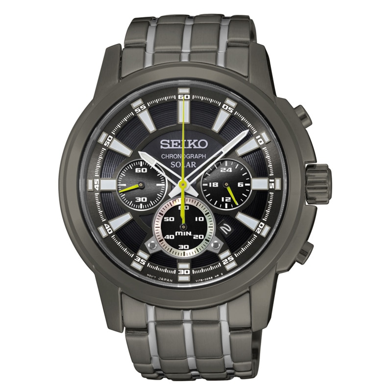 Men's Seiko Solar Chronograph Watch with Black Dial (Model: SSC391)