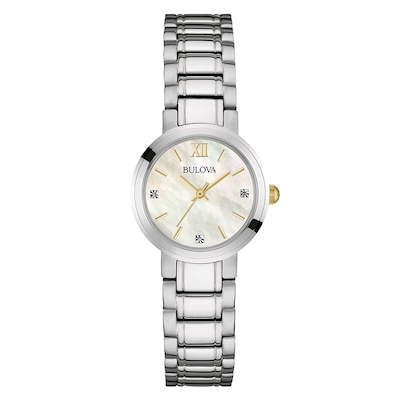 Ladies' Bulova Diamond Accent Two-Tone Watch with Mother-of-Pearl Dial (Model: 98P153)