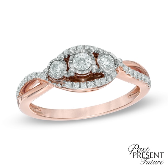 0.30 CT. T.W. Diamond Past Present Future® Twist Engagement Ring in 10K Rose Gold