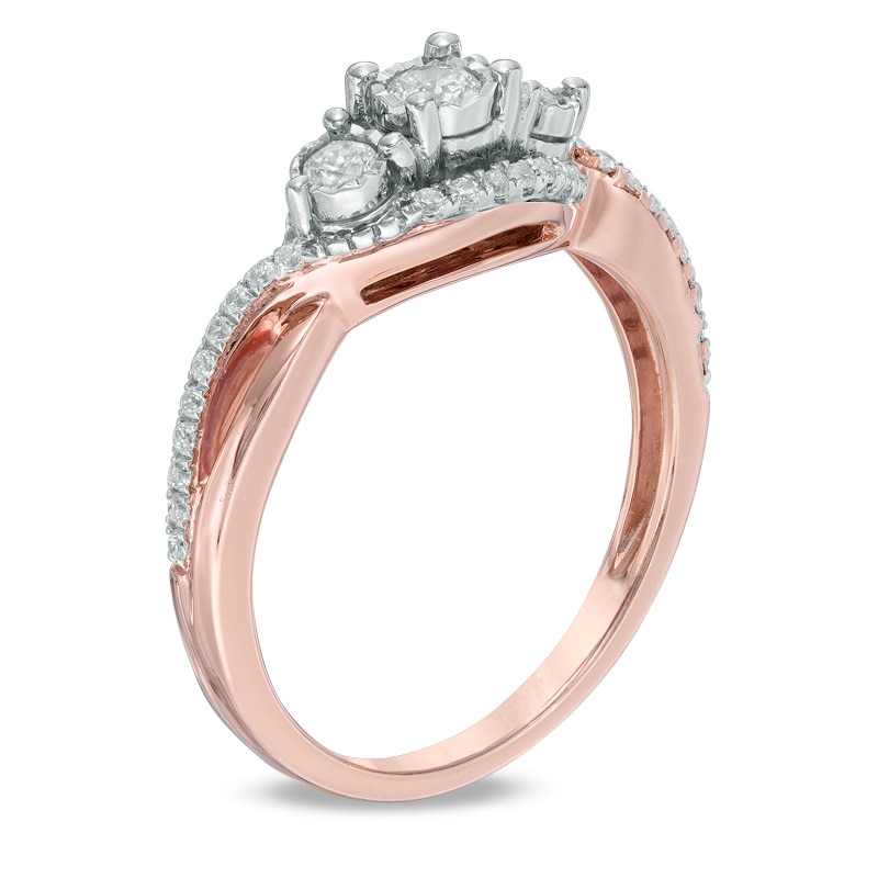 Main Image 2 of 0.30 CT. T.W. Diamond Past Present Future® Twist Engagement Ring in 10K Rose Gold