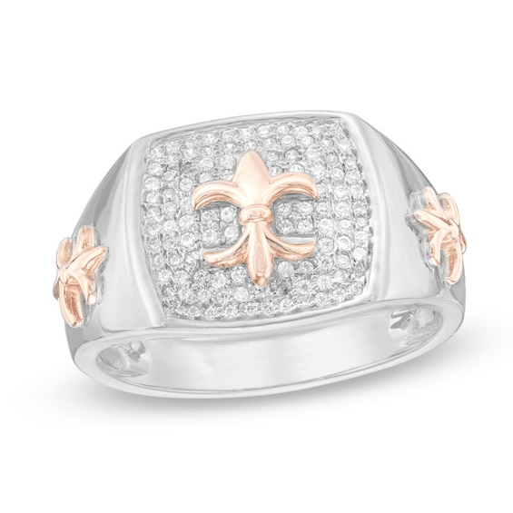 Men's 0.30 CT. T.W. Diamond Fleur-de-Lis Ring in Sterling Silver and 10K Rose Gold