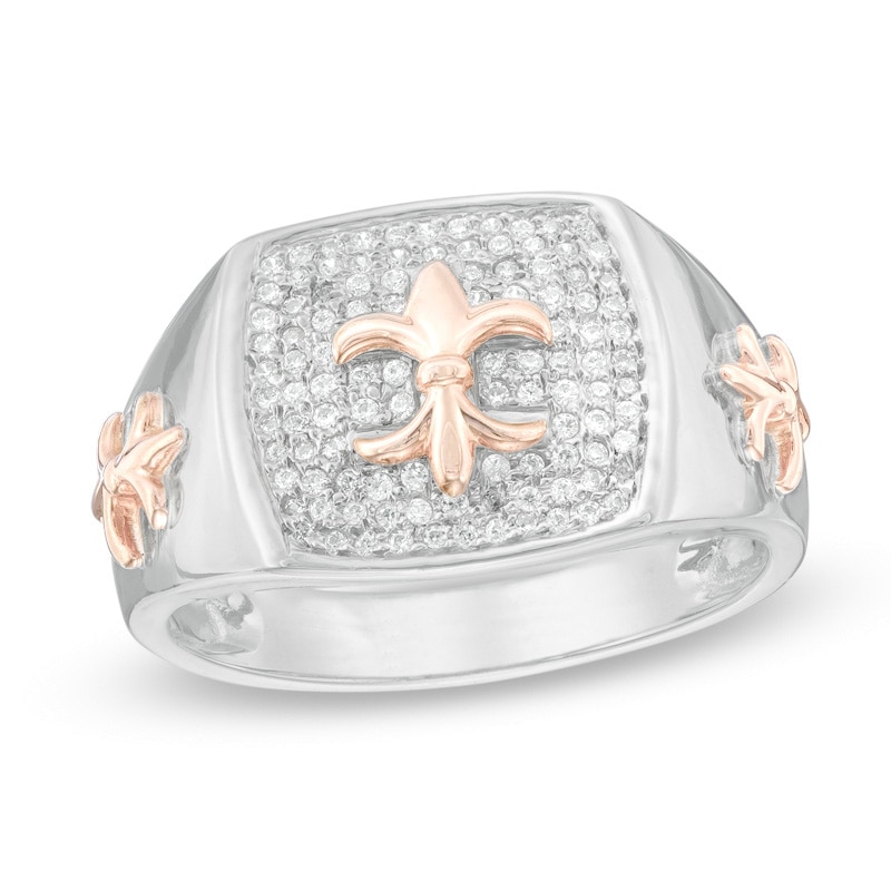 Men's 0.30 CT. T.W. Diamond Fleur-de-Lis Ring in Sterling Silver and 10K Rose Gold|Peoples Jewellers