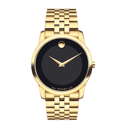 Men's Movado Gold-Tone Watch with Black Museum® Dial (Model: 606997)