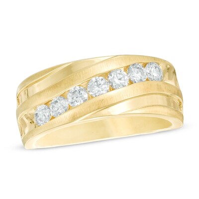 Men's 1.00 CT. T.W. Diamond Seven Stone Slanted Anniversary Band in 10K Gold