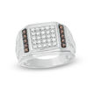 Men's 0.45 CT. T.W. Champagne and White Diamond Square Composite Ring in Sterling Silver