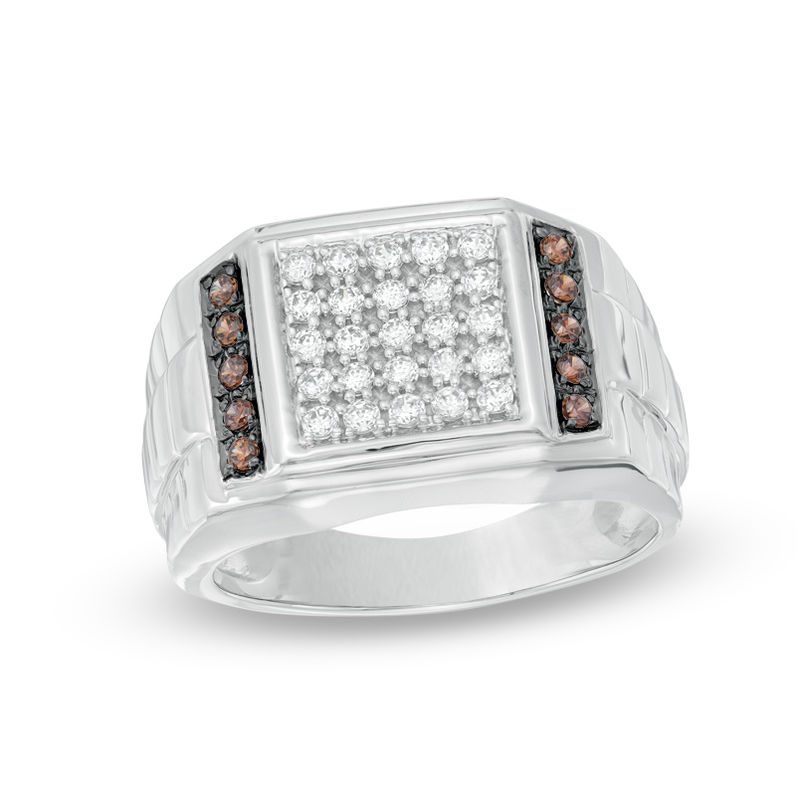 Men's 0.45 CT. T.W. Champagne and White Diamond Square Composite Ring in Sterling Silver|Peoples Jewellers
