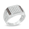 Men's 0.45 CT. T.W. Champagne and White Diamond Square Composite Ring in Sterling Silver