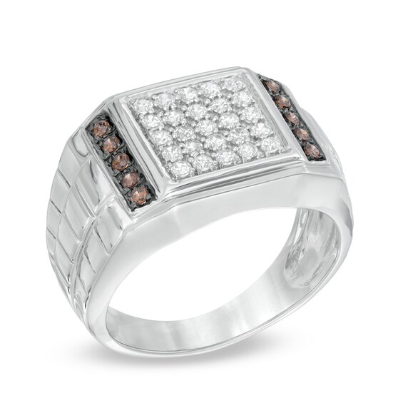 Men's 0.45 CT. T.W. Champagne and White Diamond Square Composite Ring in Sterling Silver