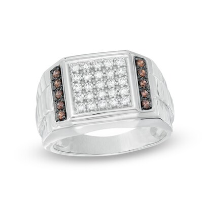 Men's 0.45 CT. T.W. Champagne and White Diamond Square Composite Ring in 10K White Gold